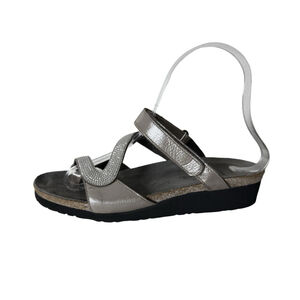 NAOT Silver Leather Slip On Sandals Size EU 39/US 8 Cork Vacation Summer Beach